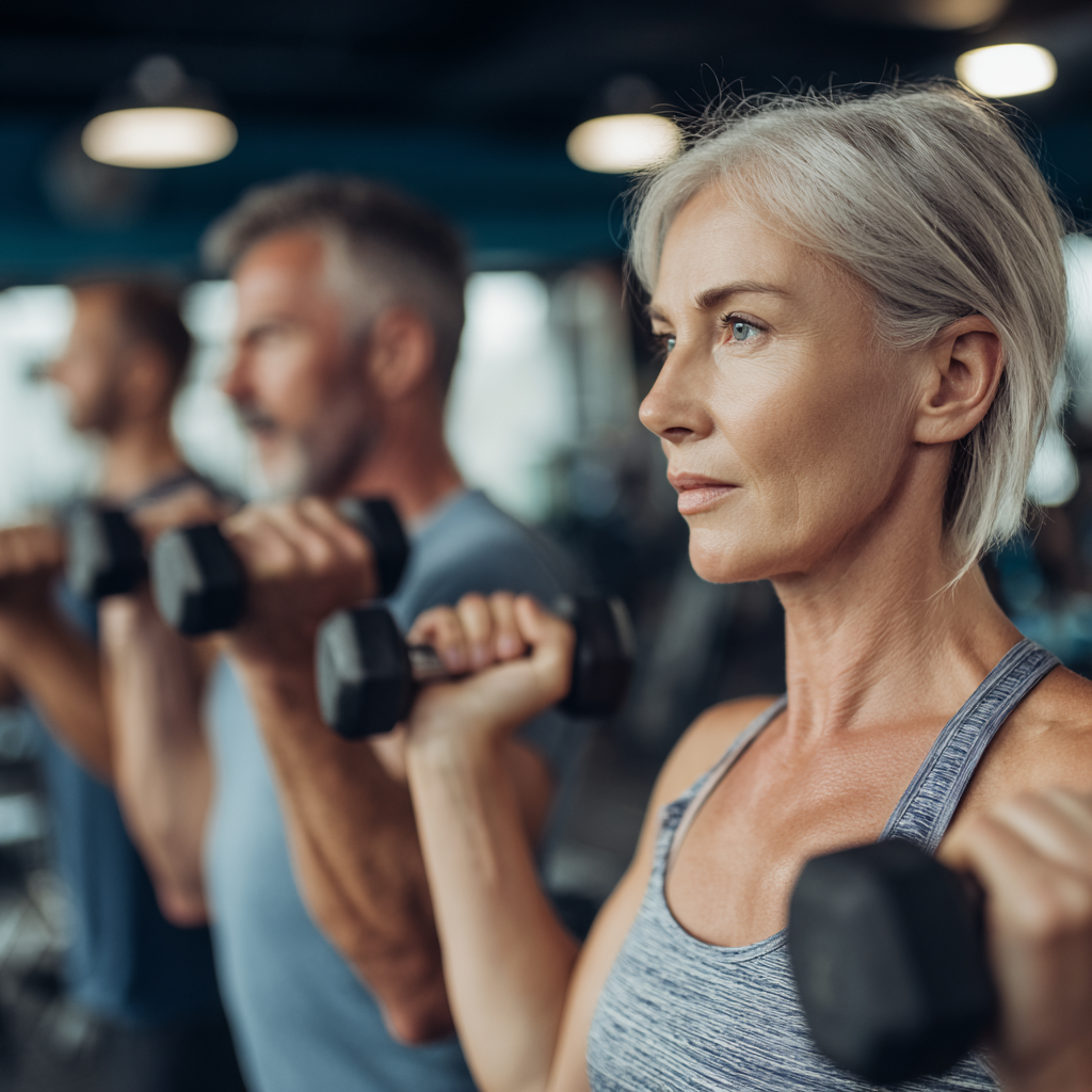 Energetic group of diverse Polish adults participating in dynamic fitness training session